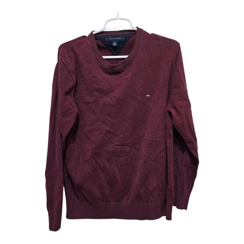 Tommy Hilfiger Sweater Mens L Burgundy Cotton Crewneck